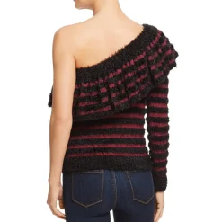 Wayf Johnie Ruffled Shadow Stripe One Shoulder Sweater